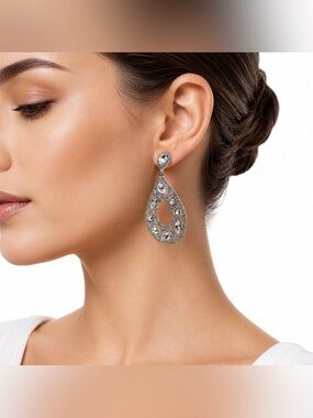 Givenchy Open Pear-Shape Rhinestone Crystal Teardrop Statement Earrings